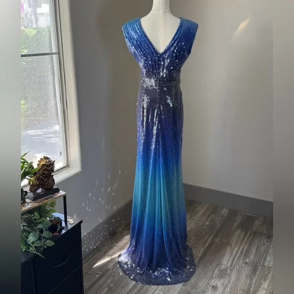 Vintage Tadashi Shoji Royal Blue Ombré Dress with Slight Train Size Small - Picture 1 of 7